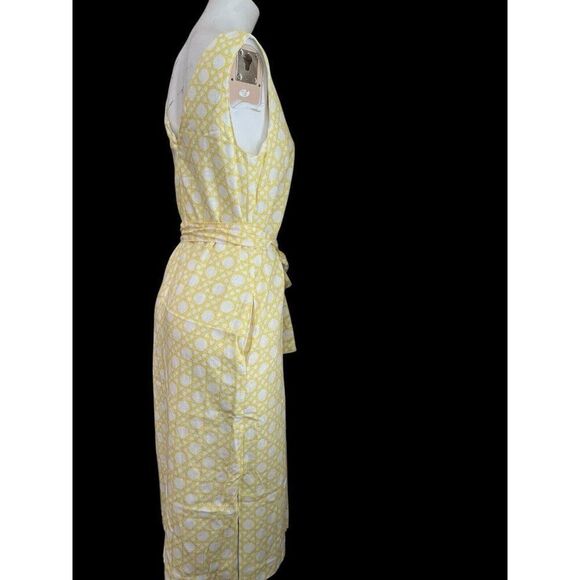 Ann Taylor Size 6 Sleeveless Belted Linen Blend Dress Yellow V Neck NWT $149 - Picture 3 of 5